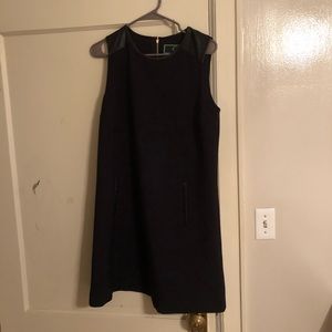 C Wonder black shift dress with leather trim